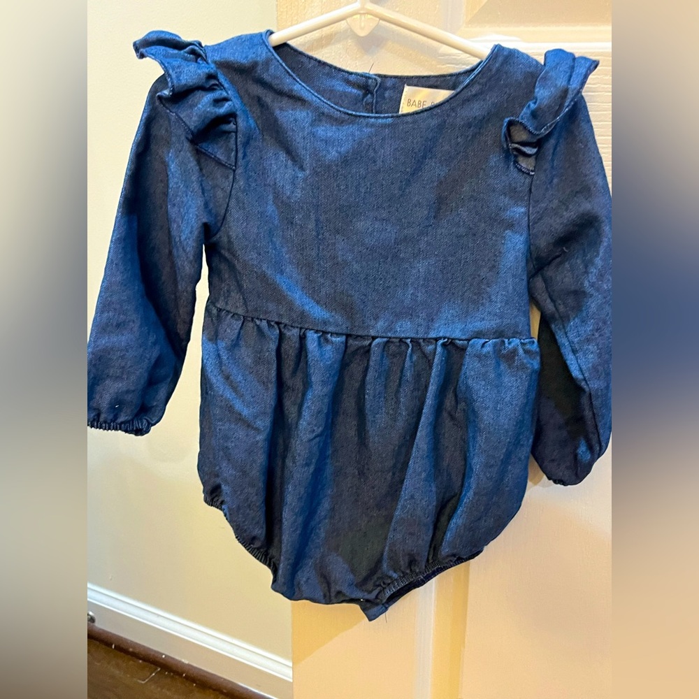 Babe Basics soft denim long sleeve dressy onesie